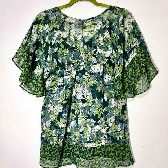 DKNY JEANS Smocked Sheer Lined Botanical Pattern Blouse - S - Picture 9 of 11